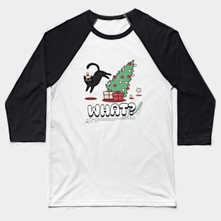 Cat Lover Gift - Cat Pushing Christmas Tree Baseball T-Shirt